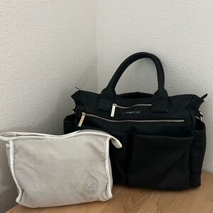 The Honest Co Everything Diaper Bag Black Vegan Leather Tote 10+ pockets